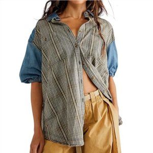 Free People We the Free XS Runaway Plaid And Denim Top NWT